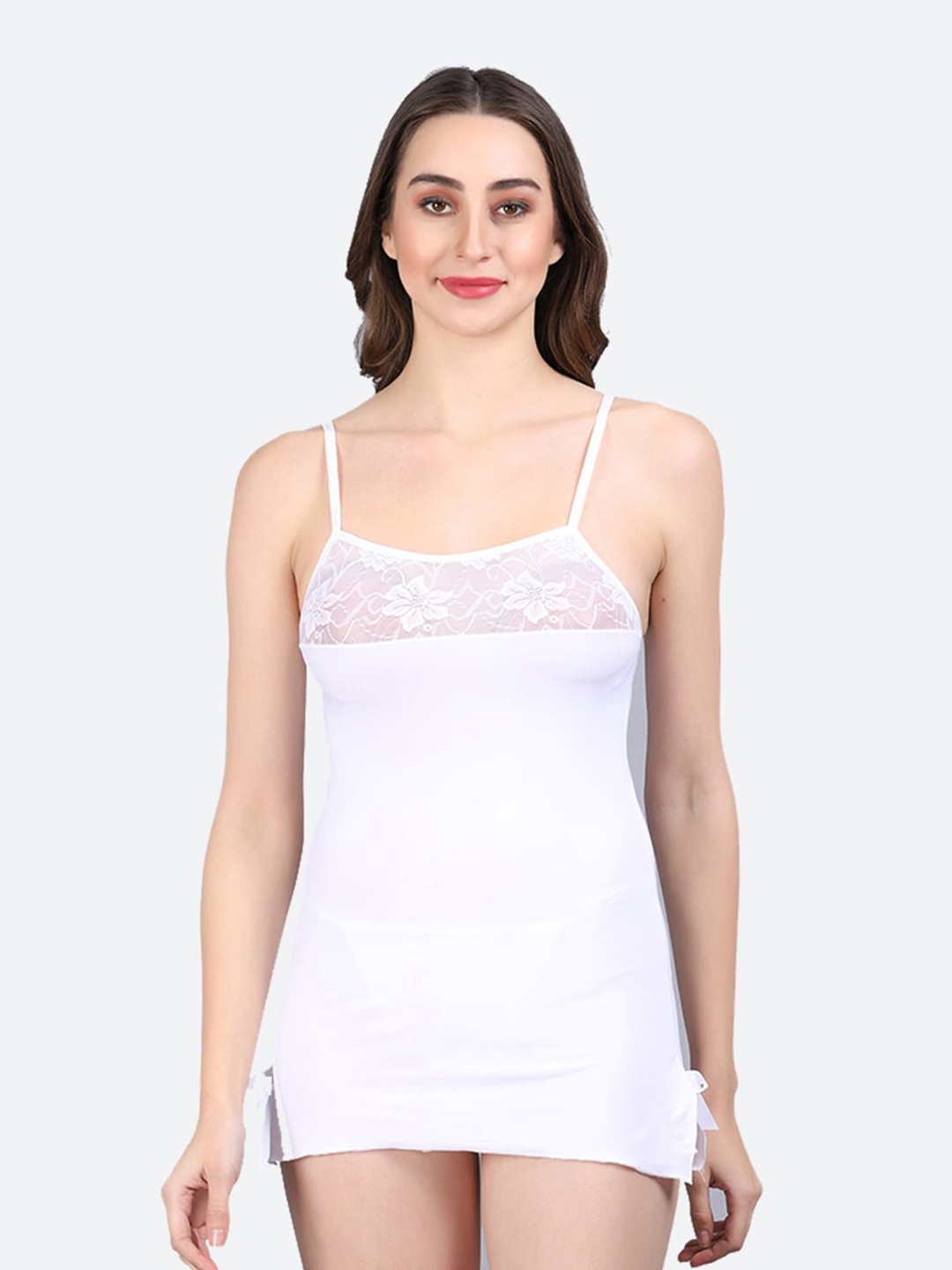 

Fleurt Self Design Shoulder Straps Baby Doll With Briefs, White