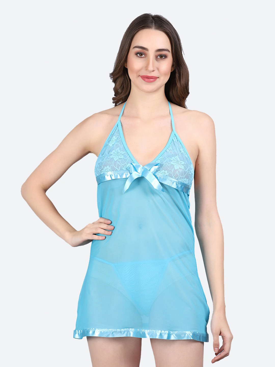 

Fleurt Halter Neck Baby Doll, Turquoise blue