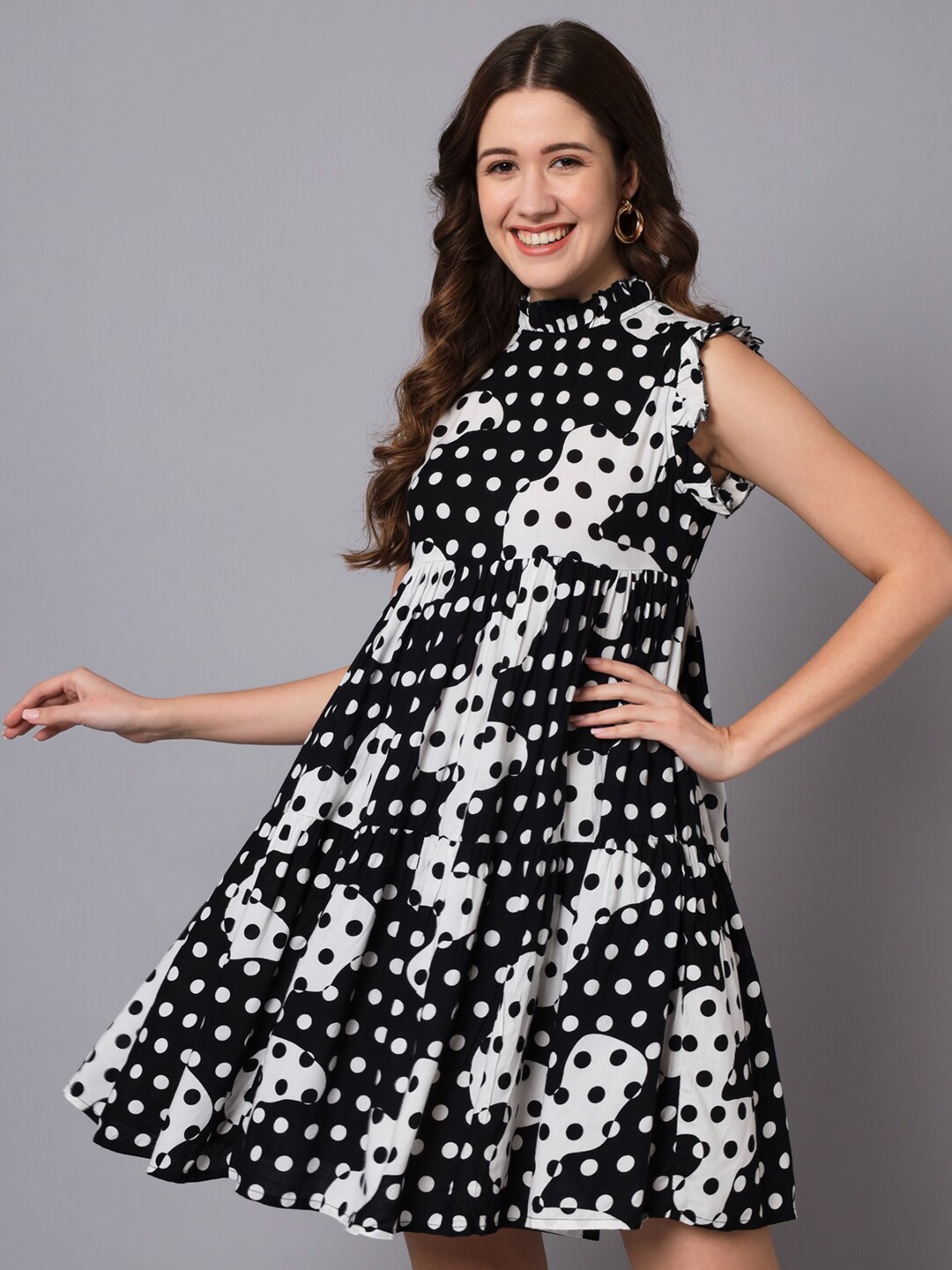 

The Dry State Polka Dots Printed Fit and Flare Dress, Black