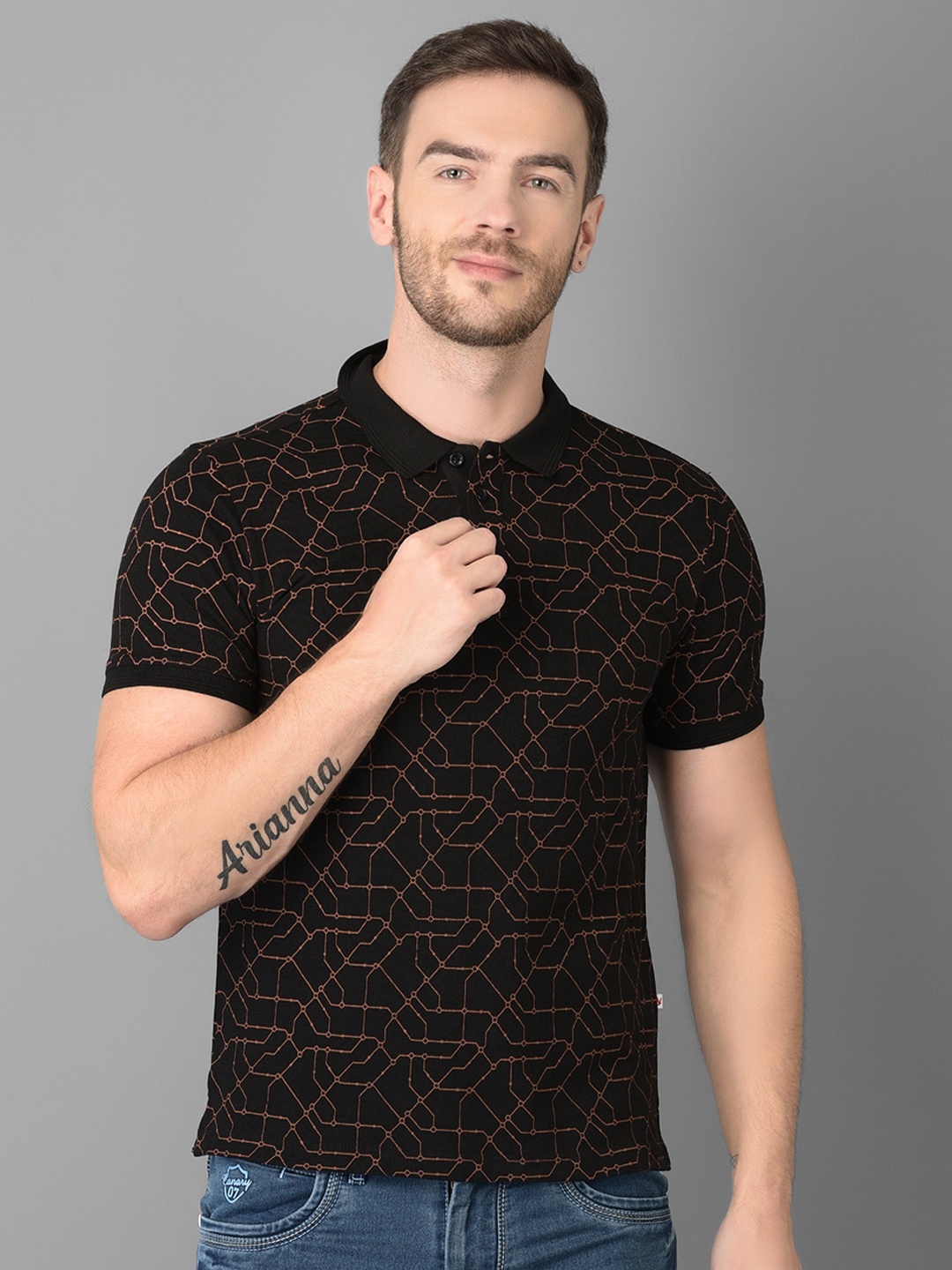 

Canary London Graphic Printed Polo Collar Slim Fit Cotton T-shirt, Black