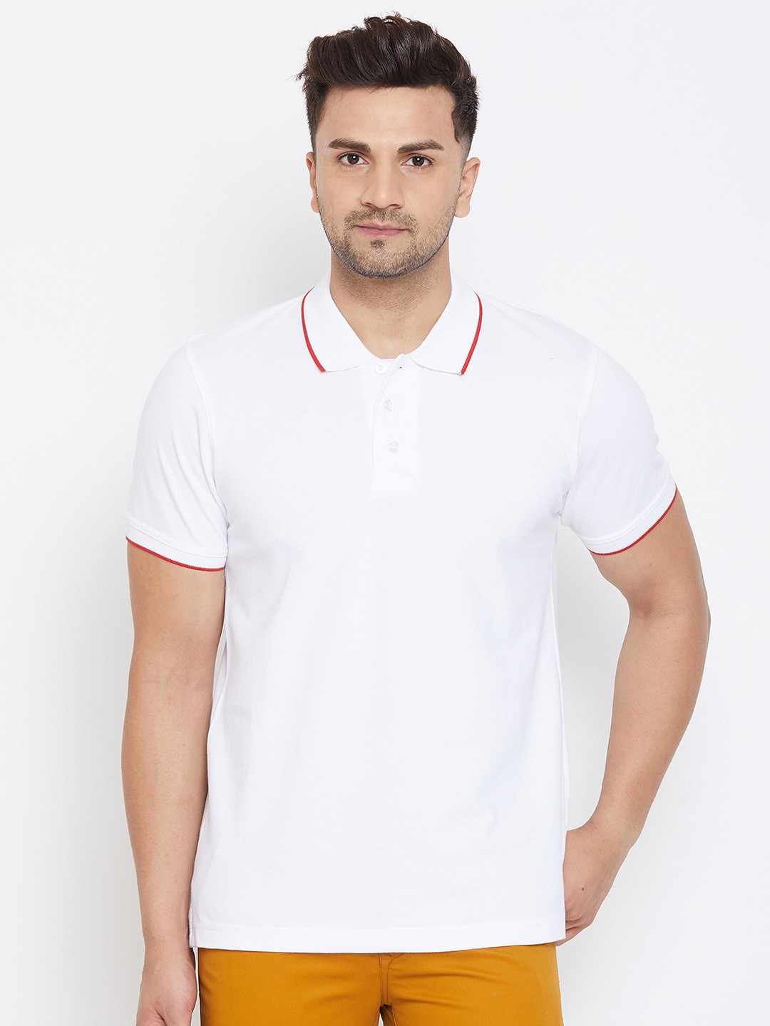 

Canary London Short Sleeve Polo Collar Slim Fit Cotton T-shirt, White