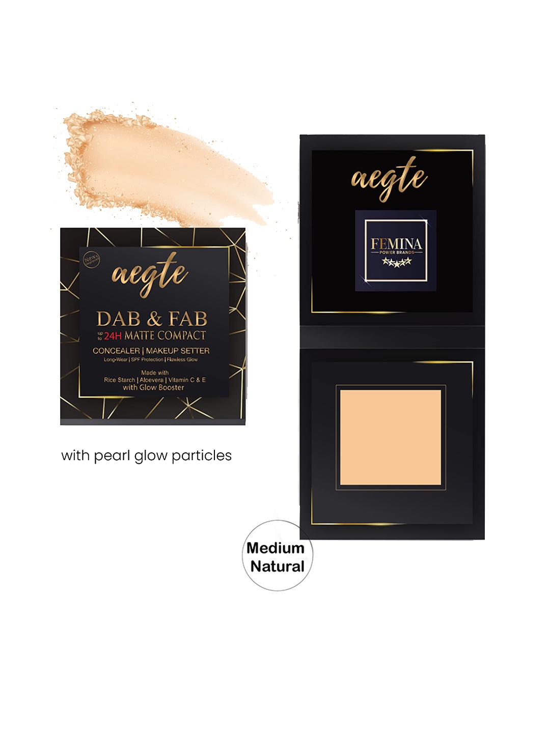 

Aegte Dab & Fab 24-HR Stay Matte Compact Powder with SPF Protection 8g - Medium Natural, Beige