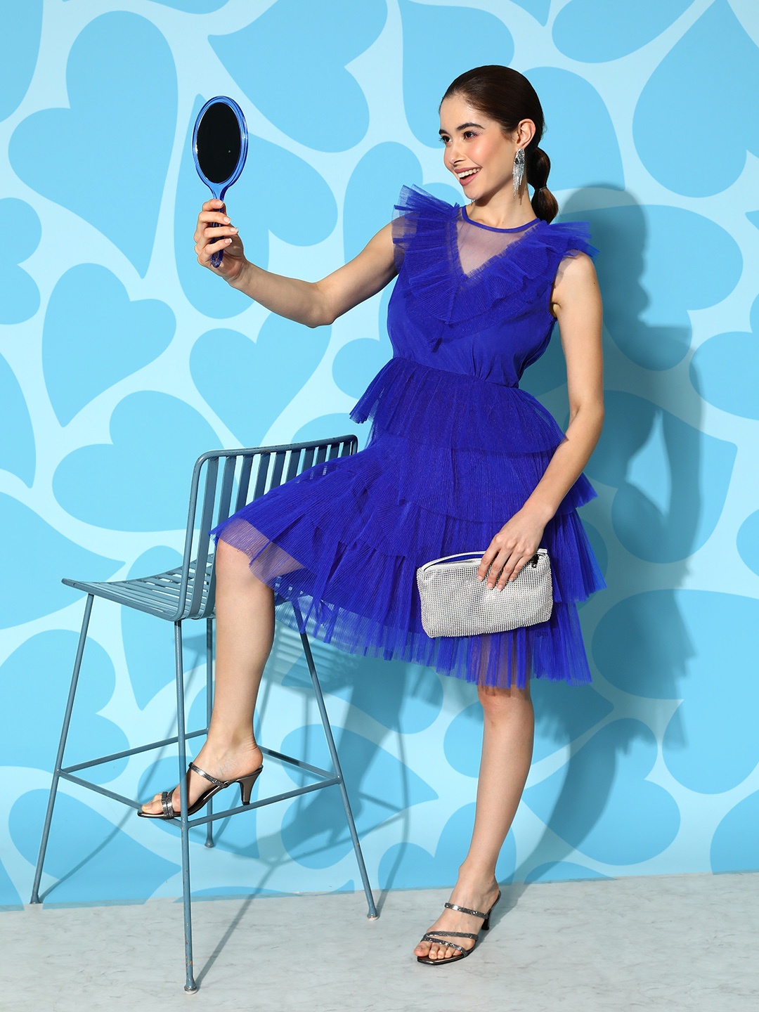 

Antheaa Blue Layered Net Dress