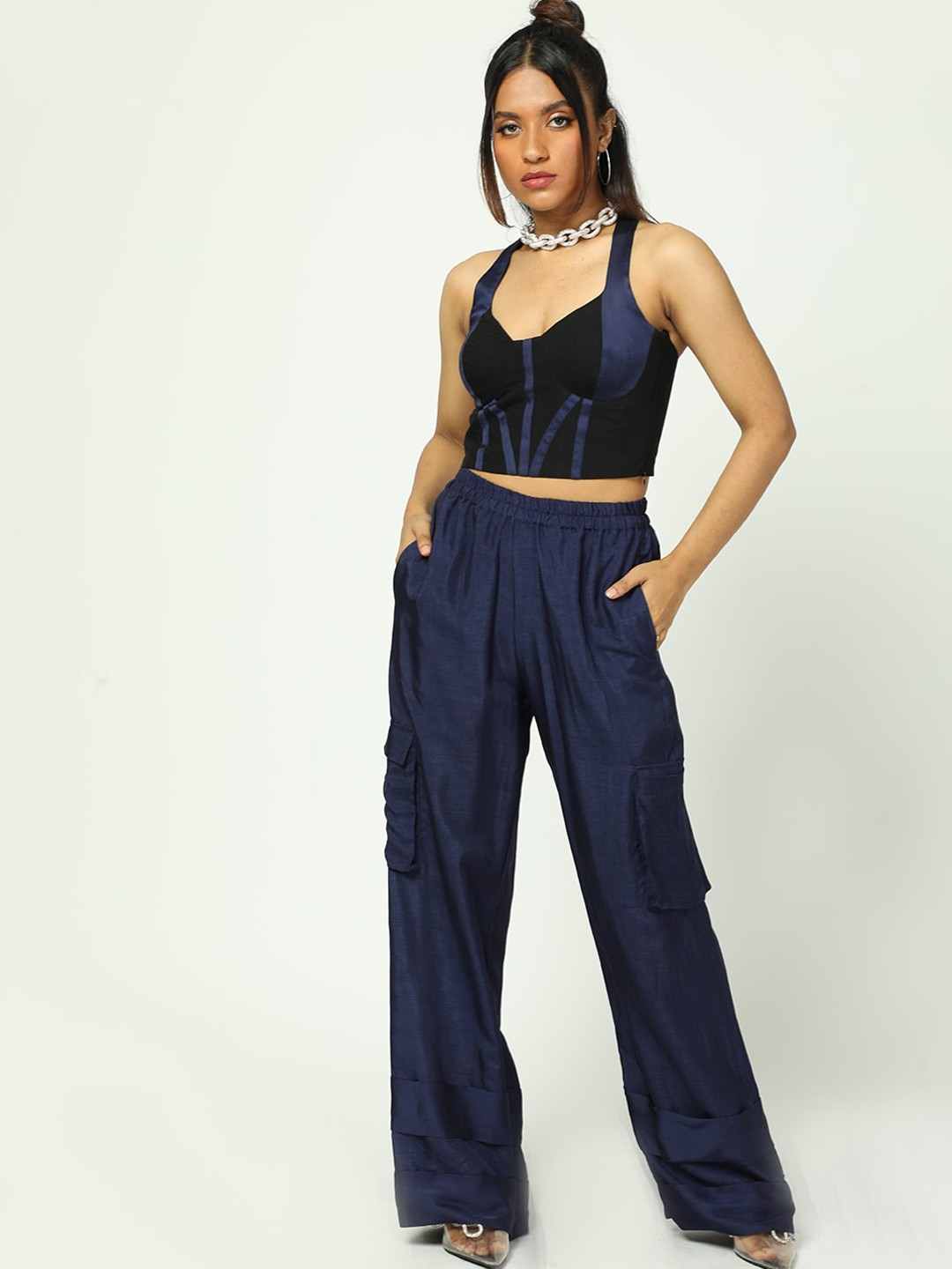 

MISSY Women Relaxed Straight Leg Loose Fit High-Rise Bootcut Trousers, Blue