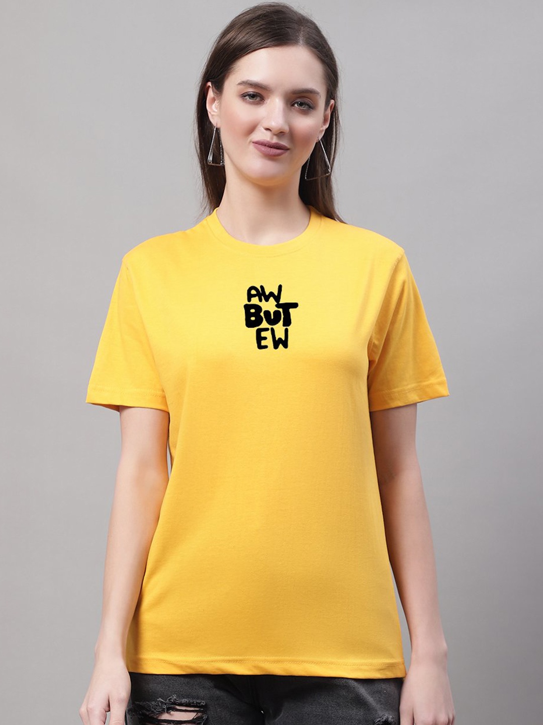 

Miaz Lifestyle Women Round Neck Short Sleeve Pure Cotton T-shirt, Mustard