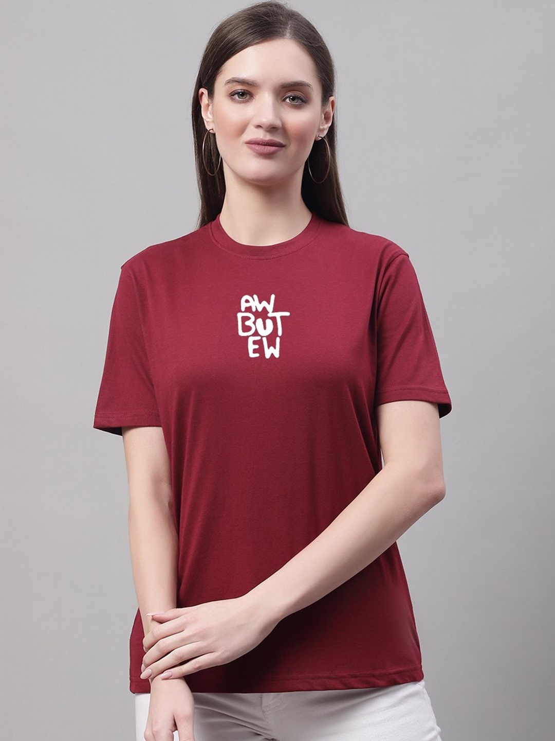 

Miaz Lifestyle Women Round Neck Short Sleeve Pure Cotton T-shirt, Maroon