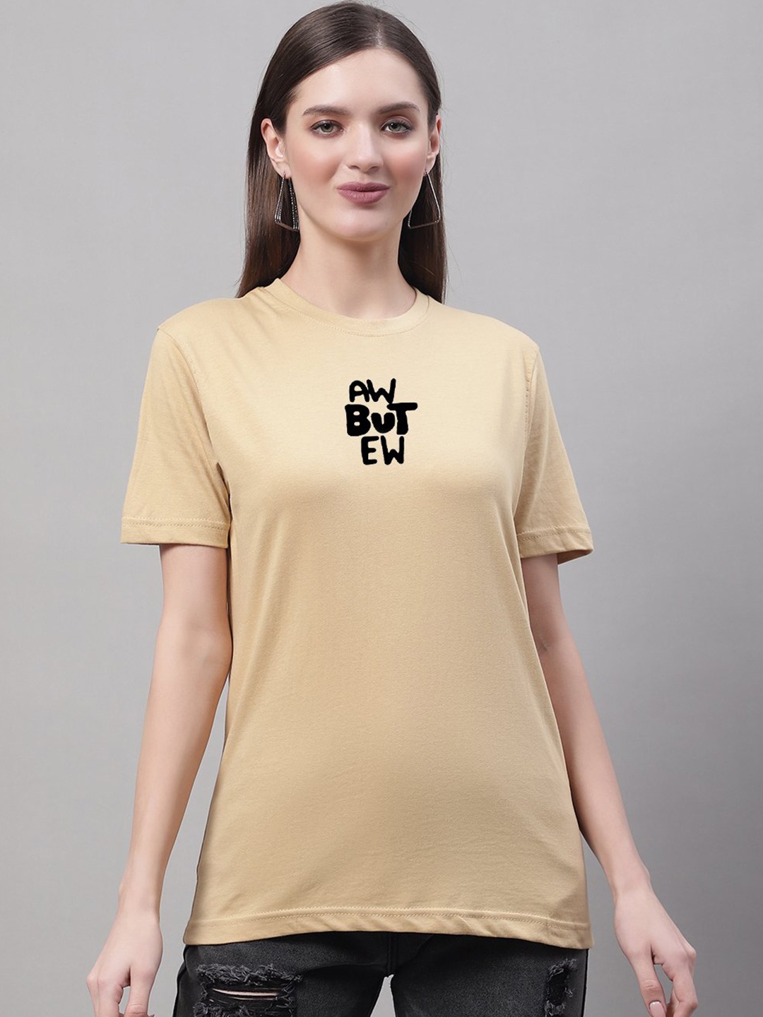

Miaz Lifestyle Typography Printed Pure cotton T-shirt, Beige