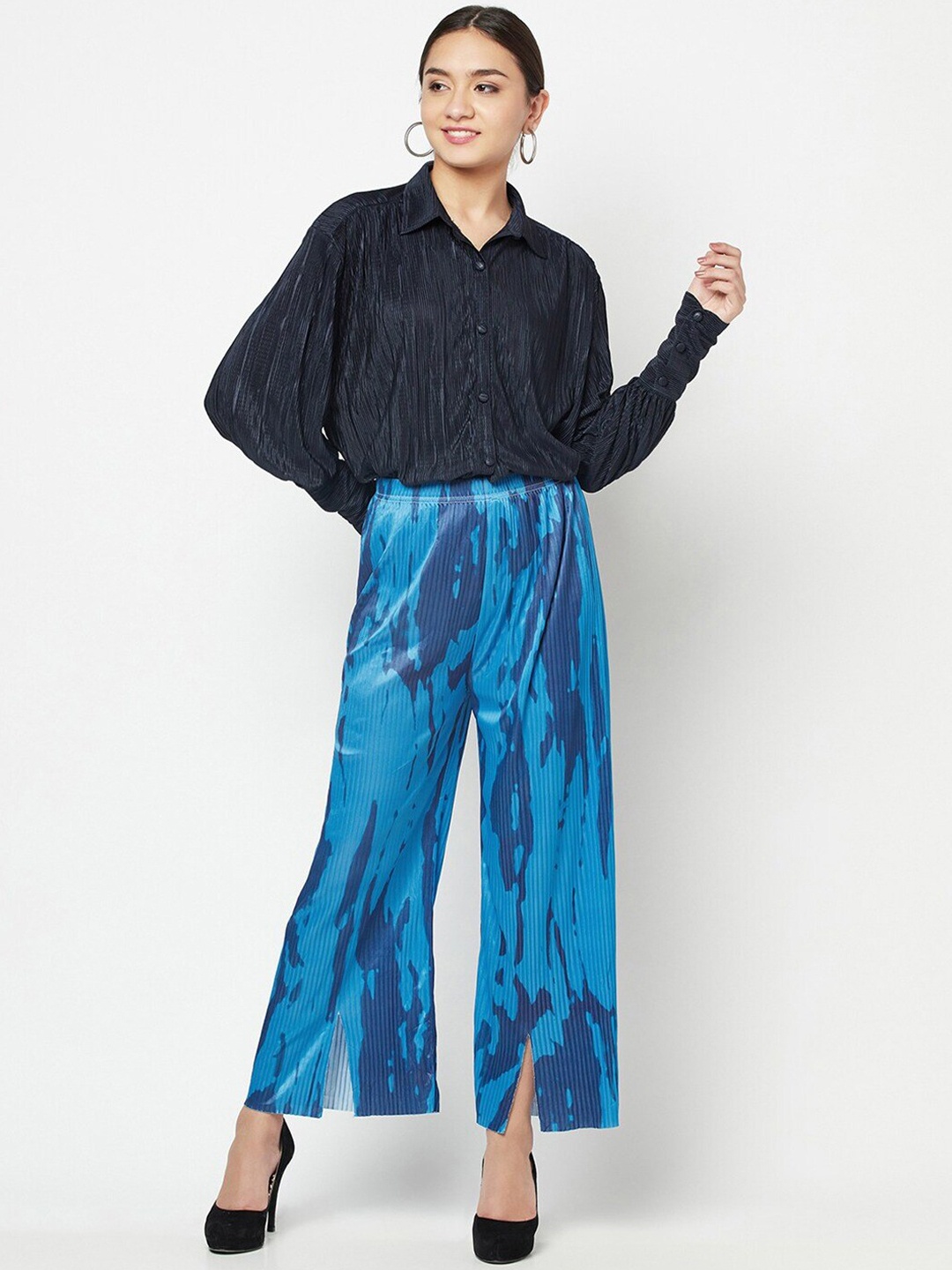 

iki chic Self-Designed Shirt With Dyed Palazzo Co-Ords, Blue