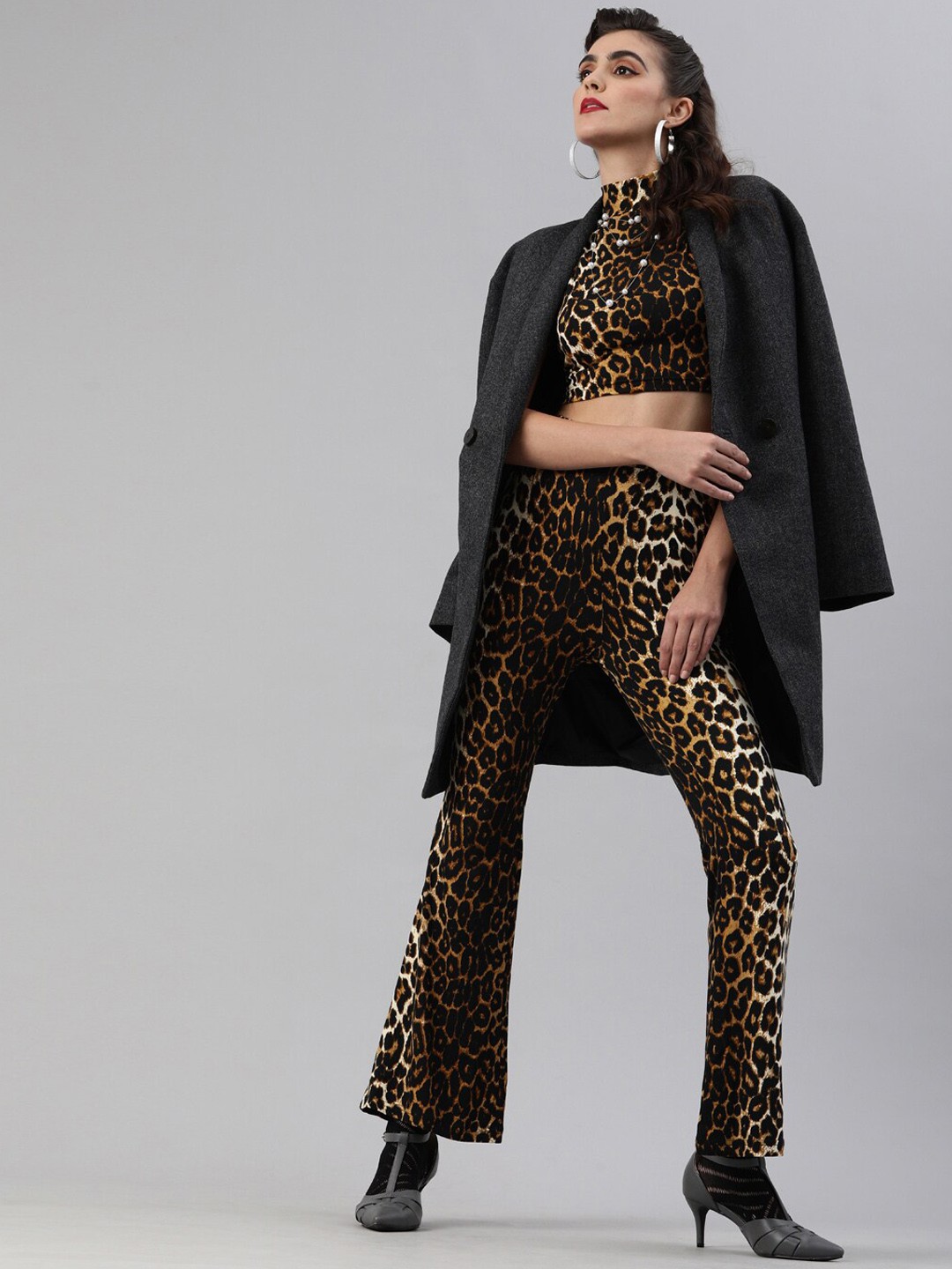 

iki chic Leopard Printed Cropped Top & Trousers Co-Ords, Brown