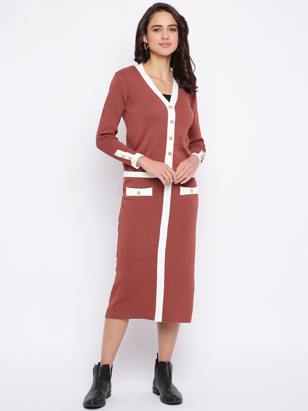 

iki chic Cardigan With Pencil Skirt Co-Ords Set, Brown