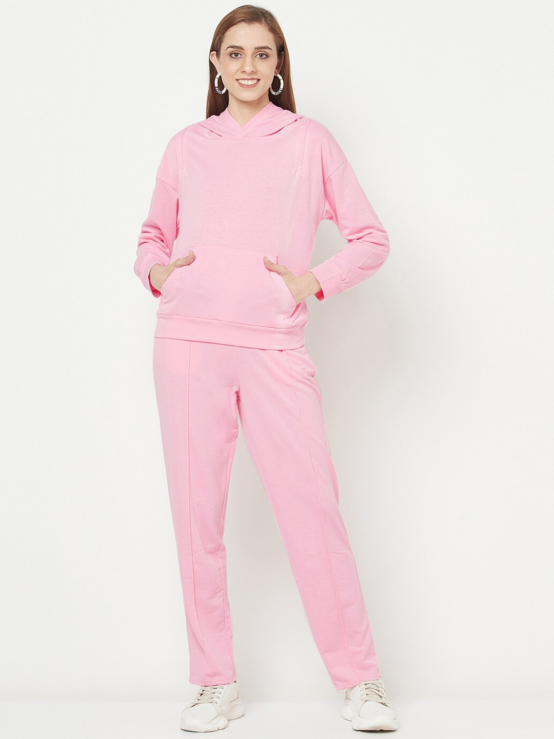 

iki chic Women Hooded Long Sleeves Sweatshirt with Trouser Co-Ord Set, Pink