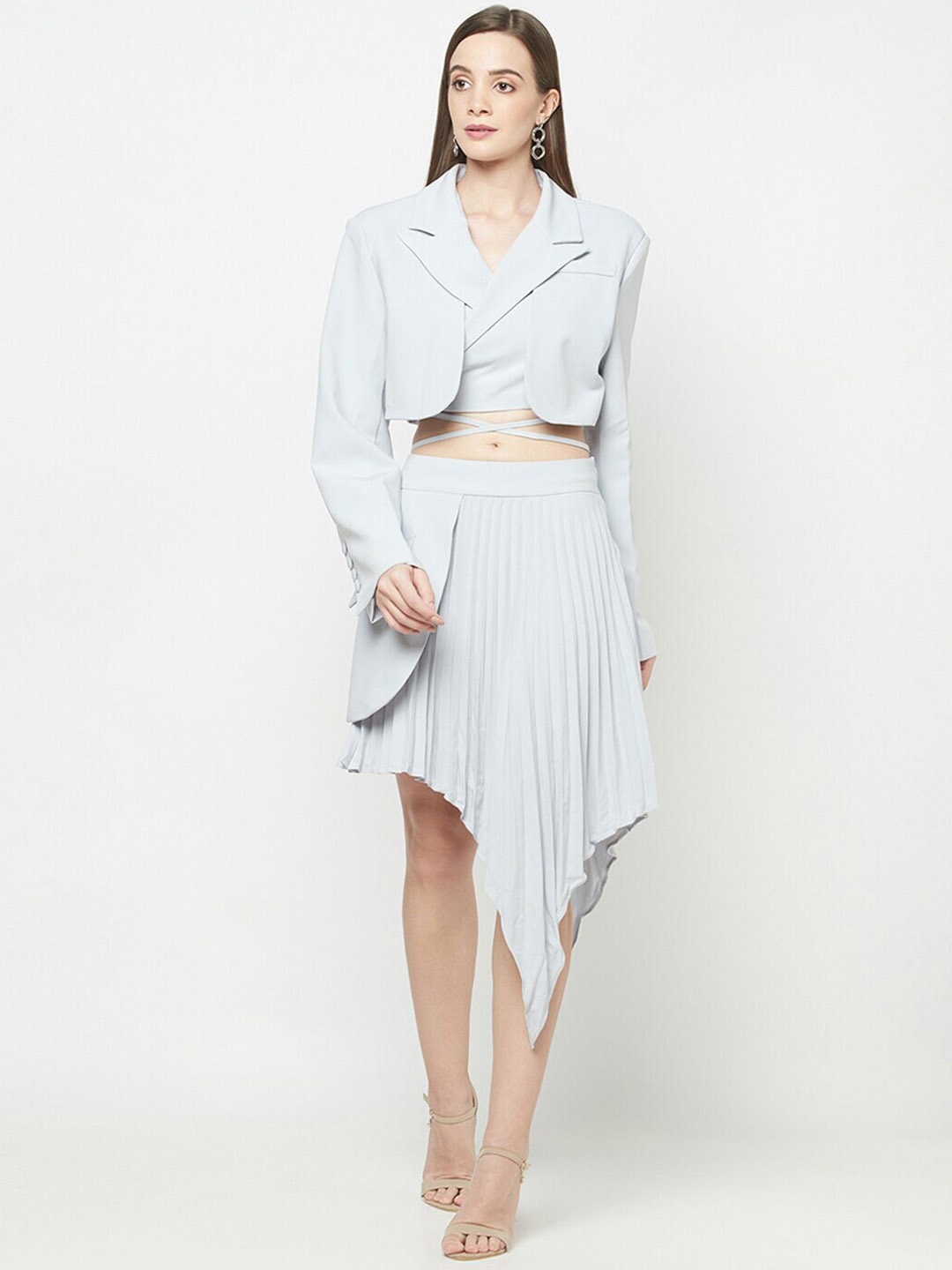

iki chic Top With Shrug & Accordion Pleated Asymmetric Skirt Co-Ords, Grey
