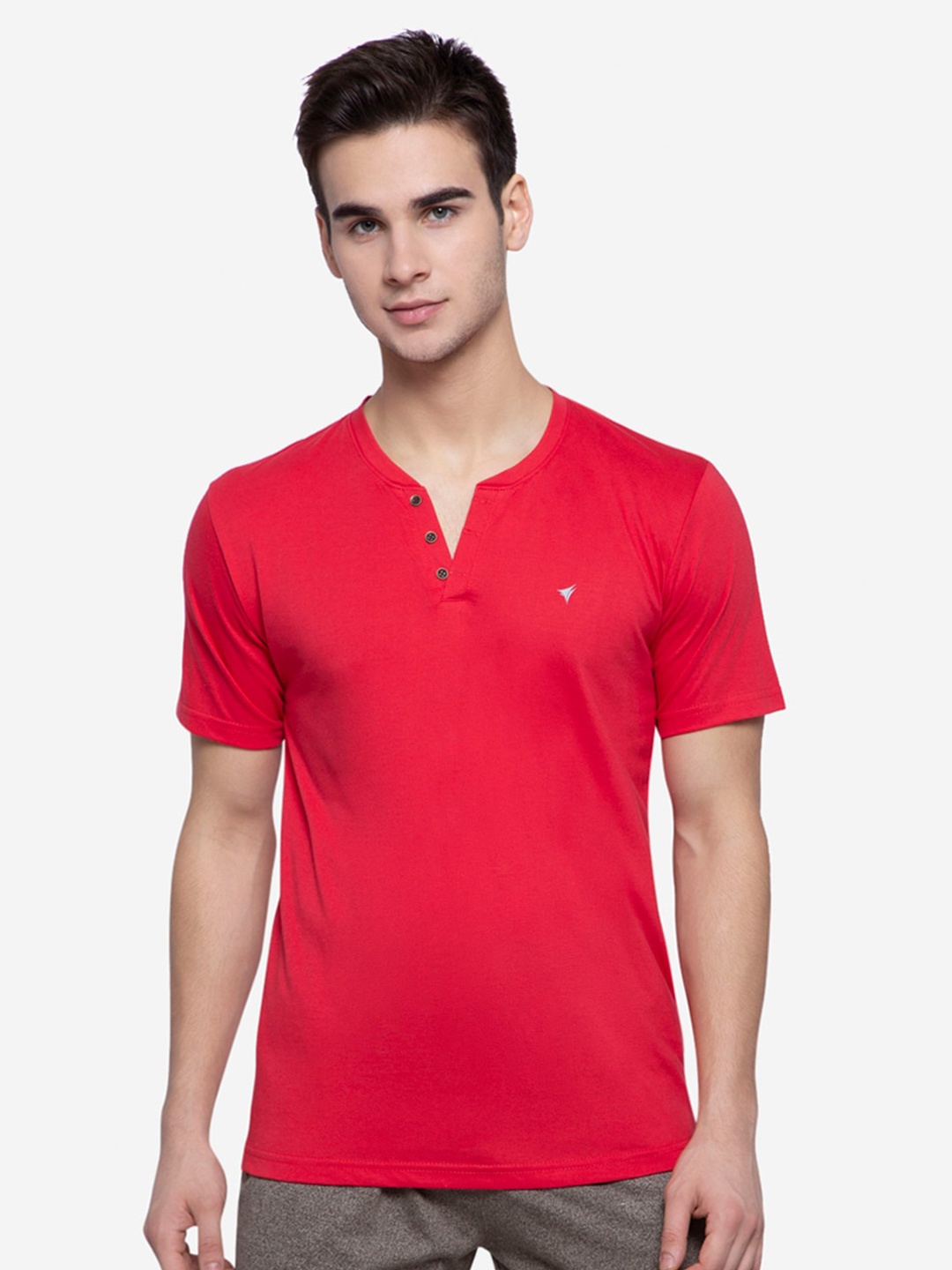 

NEVA Henley Neck Short Sleeve T-shirt, Red