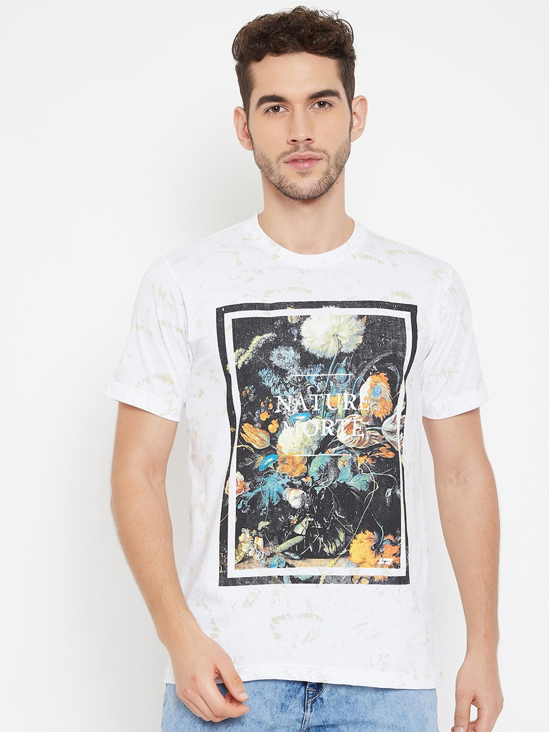 

NEVA Floral Printed Round Neck T-shirt, White