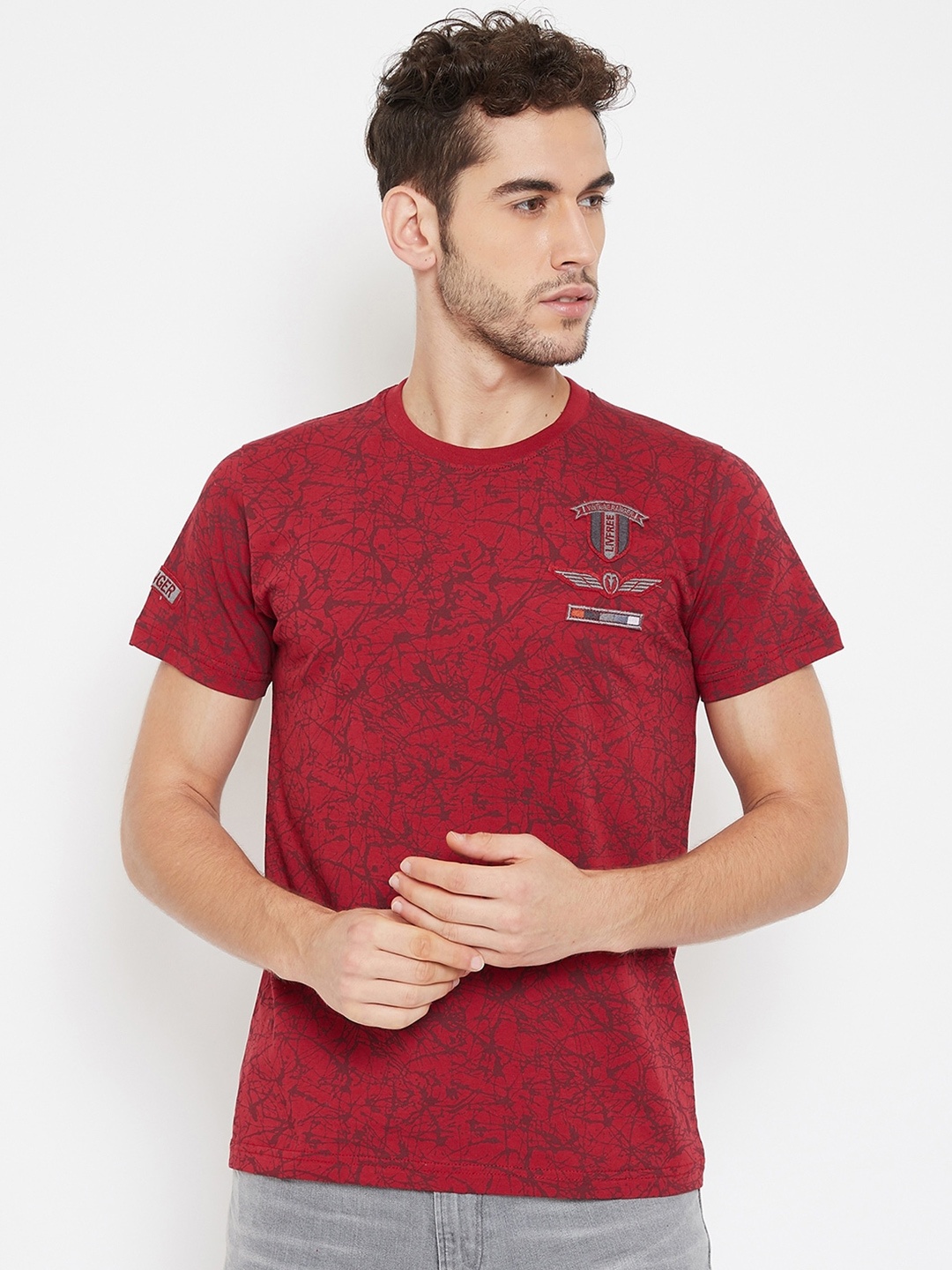 

NEVA Abstract Printed Round Neck T-shirt, Red