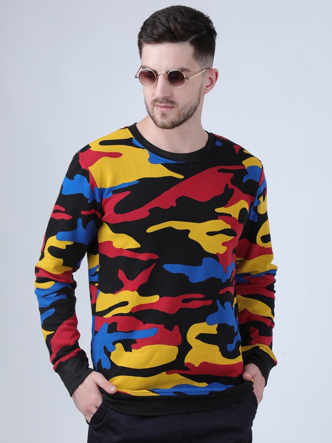 

PAUSE SPORT Men Camouflage Printed Fleece Sweatshirt, Black