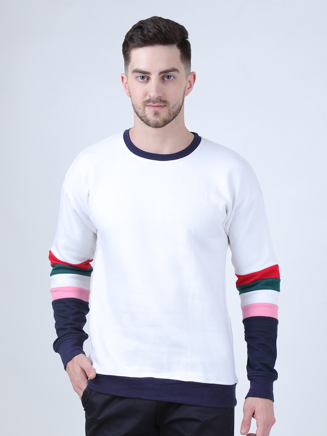 

PAUSE SPORT Round Neck Fleece Pullover Sweatshirt, White