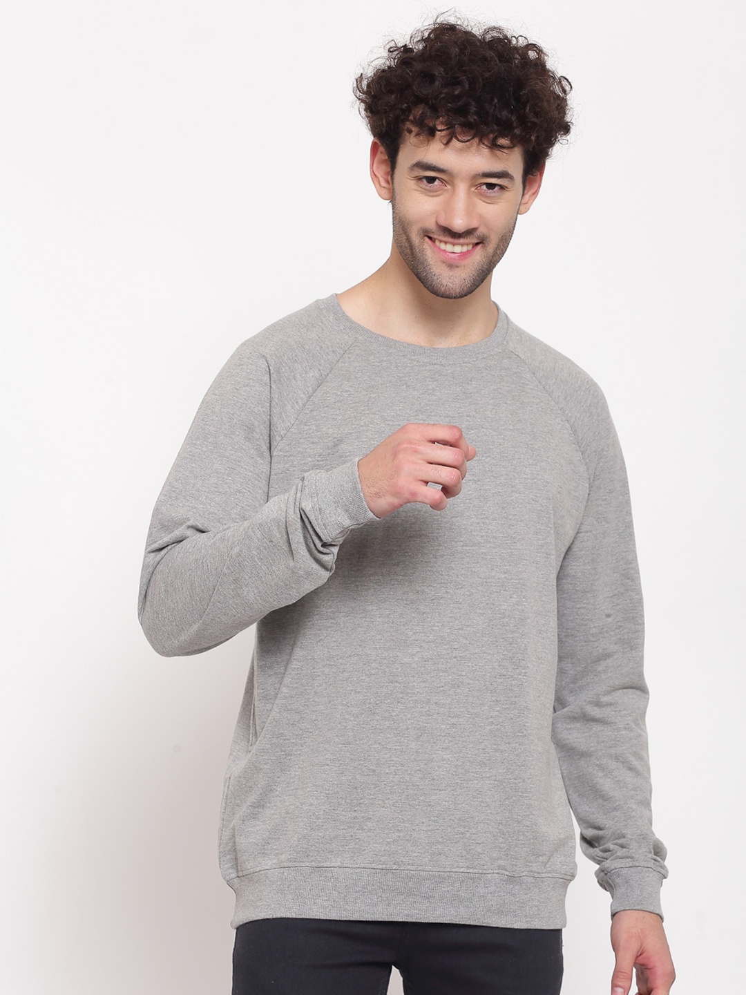 

PAUSE SPORT Round Neck Fleece Pullover Sweatshirt, Grey