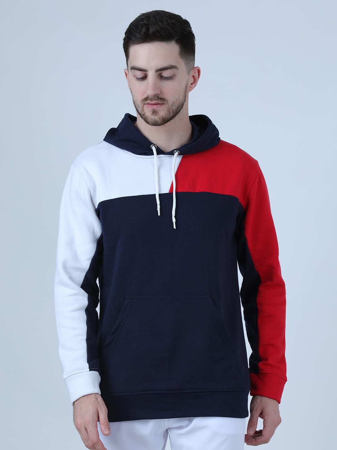 

PAUSE SPORT Men Hooded Colourblocked Fleece Sweatshirt, Navy blue