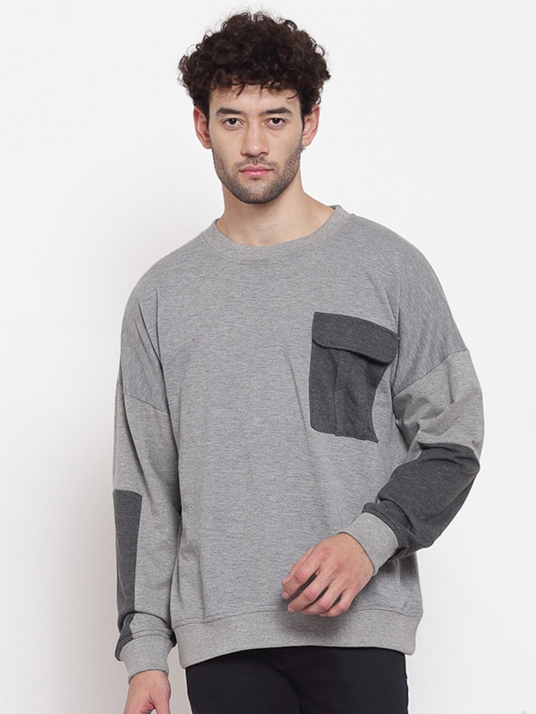 

PAUSE SPORT Men Round Neck Fleece Sweatshirt, Grey