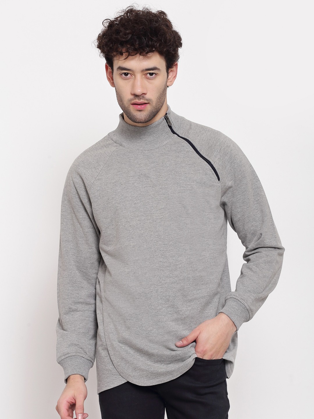 

PAUSE SPORT Men High Neck Fleece Sweatshirt, Grey