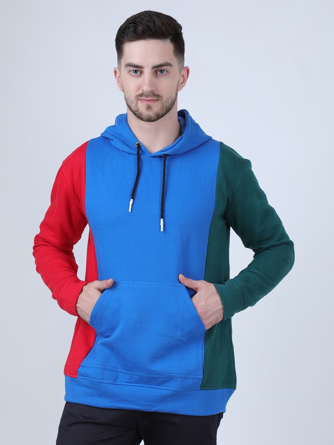 

PAUSE SPORT Men Hooded Colourblocked Fleece Sweatshirt, Red