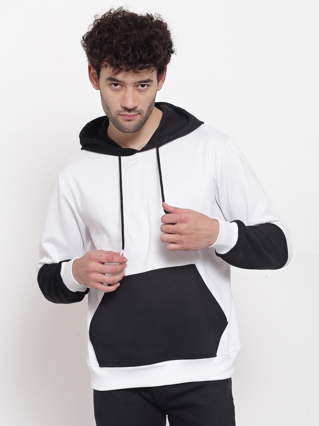 

PAUSE SPORT Men Hooded Colourblocked Fleece Sweatshirt, White