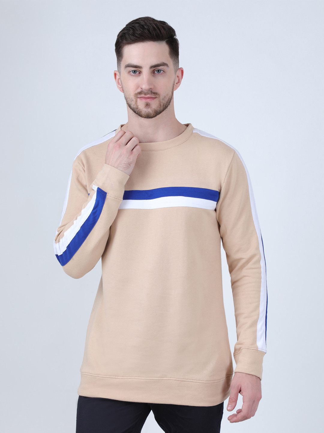 

PAUSE SPORT Striped Pullover Sweatshirt, Beige
