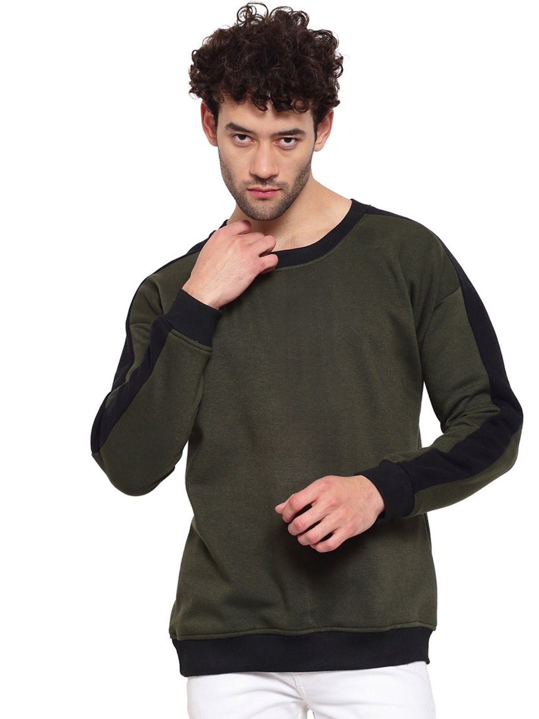 

PAUSE SPORT Colourblocked Fleece Pullover Sweatshirt, Olive
