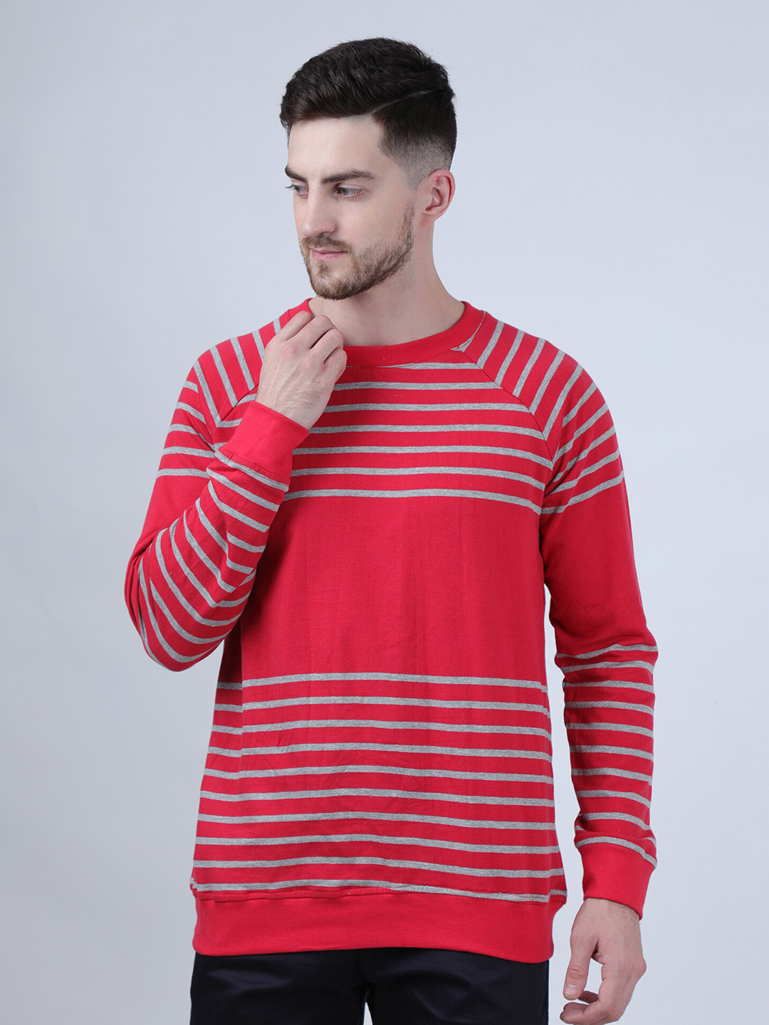 

PAUSE SPORT Striped Fleece Pullover Sweatshirt, Red