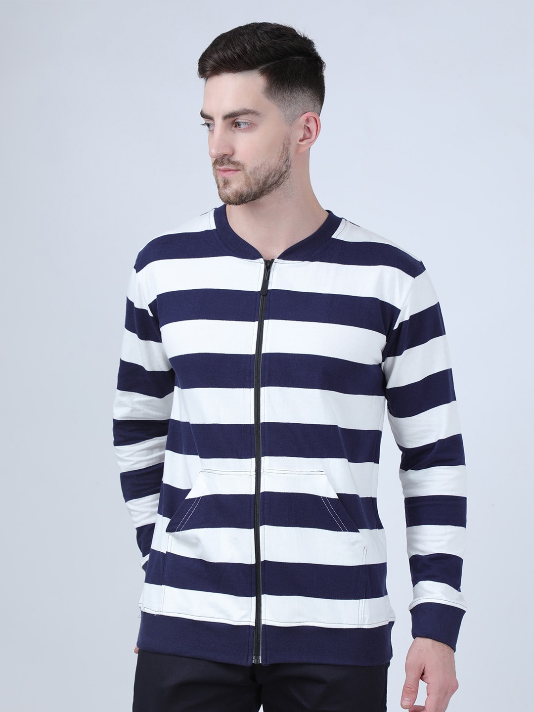 

PAUSE SPORT Men Striped Fleece Sweatshirt, Blue