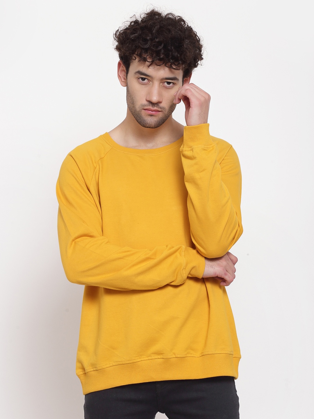 

PAUSE SPORT Men Round Neck Fleece Sweatshirt, Mustard