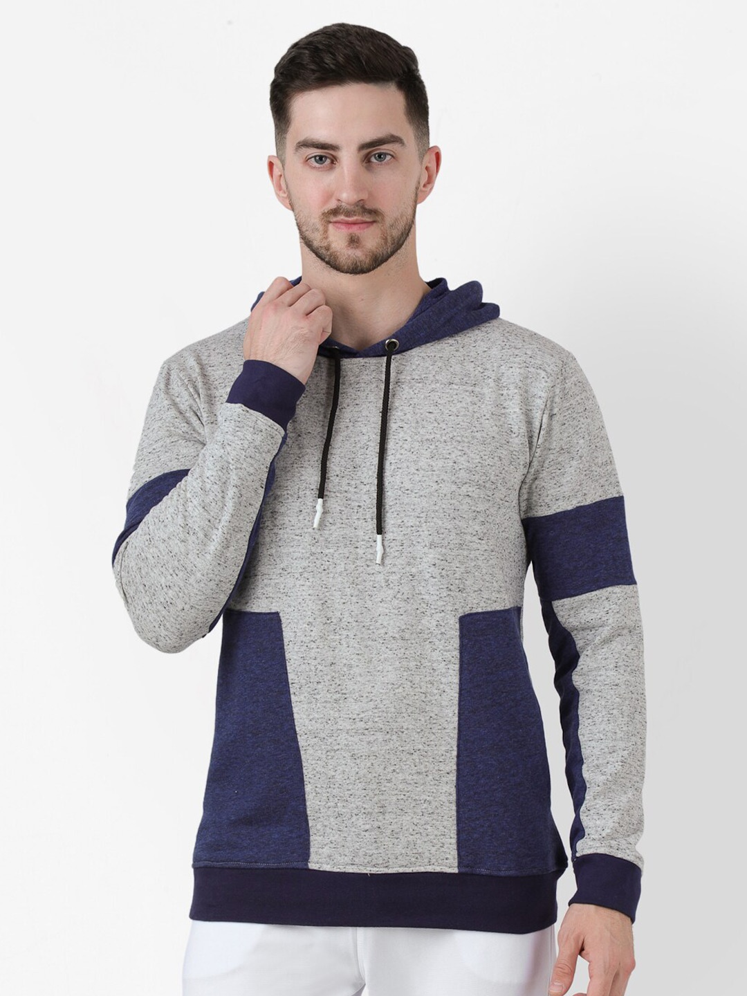 

PAUSE SPORT Colourblocked Fleece Hooded Pullover Sweatshirt, Grey