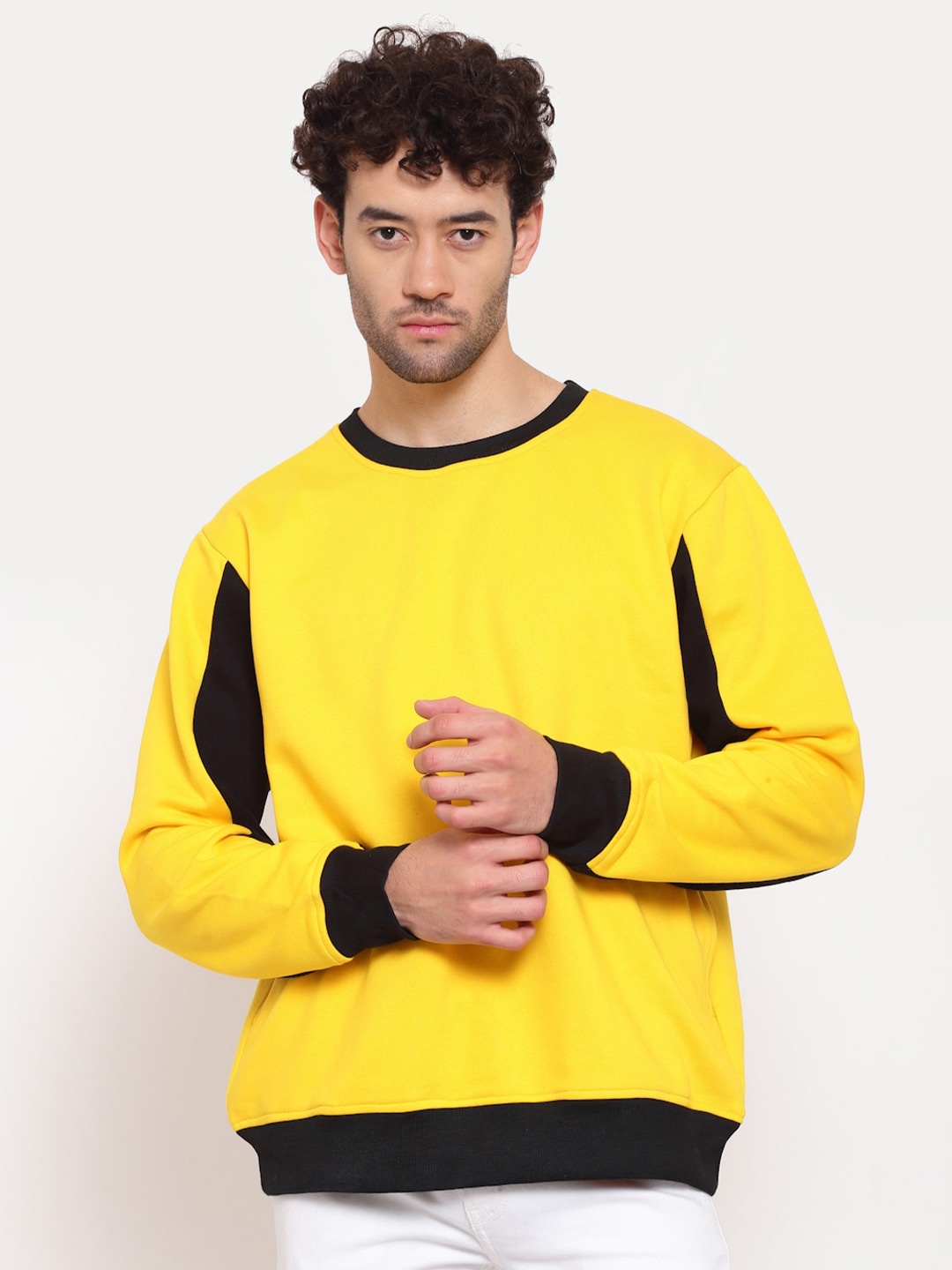 

PAUSE SPORT Men Round Neck Fleece Sweatshirt, Yellow