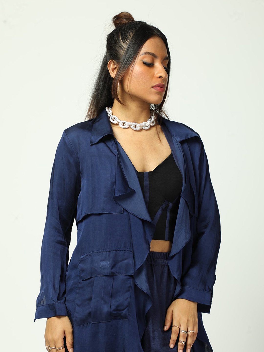 

MISSY Women Longline Open Front Shrug, Blue