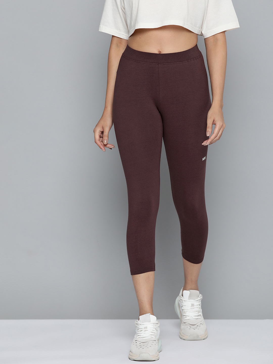 

HRX by Hrithik Roshan Women Slim Fit Cropped Lifestyle Tights, Burgundy