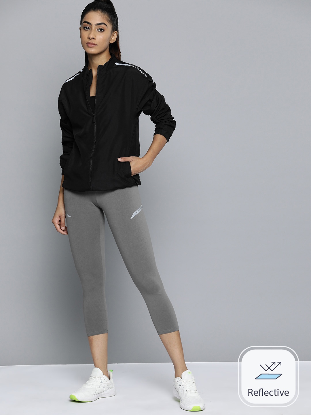 

HRX by Hrithik Roshan Women Slim Fit 3/4th Length Lifestyle Tights, Charcoal