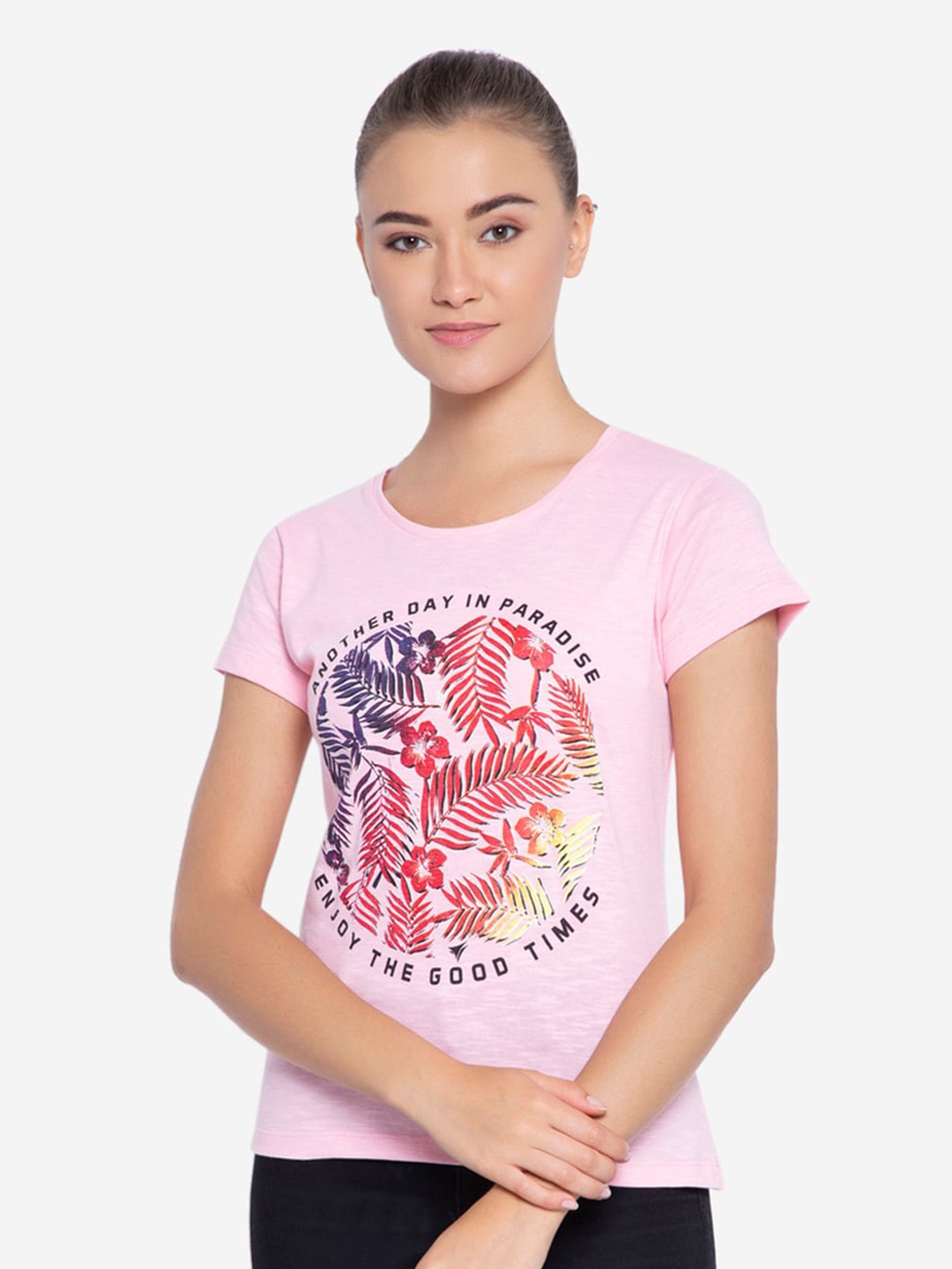 

NEVA Round Neck Tropical Printed T-shirt, Pink