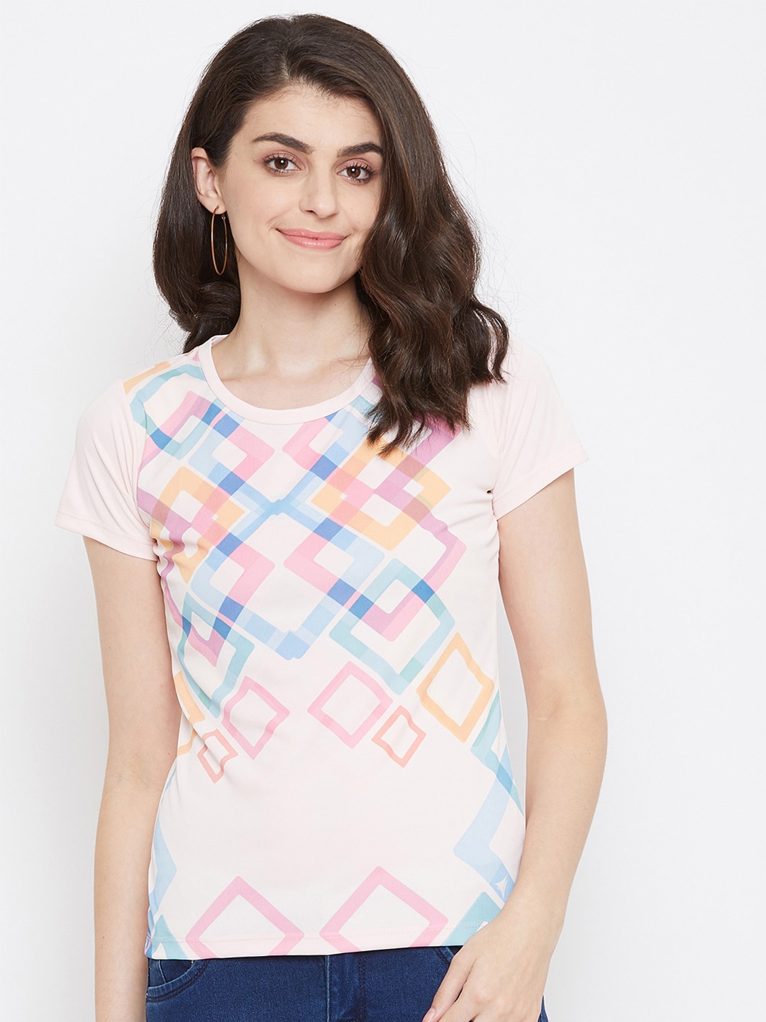 

NEVA Round Neck Geometric Printed T-shirt, Pink