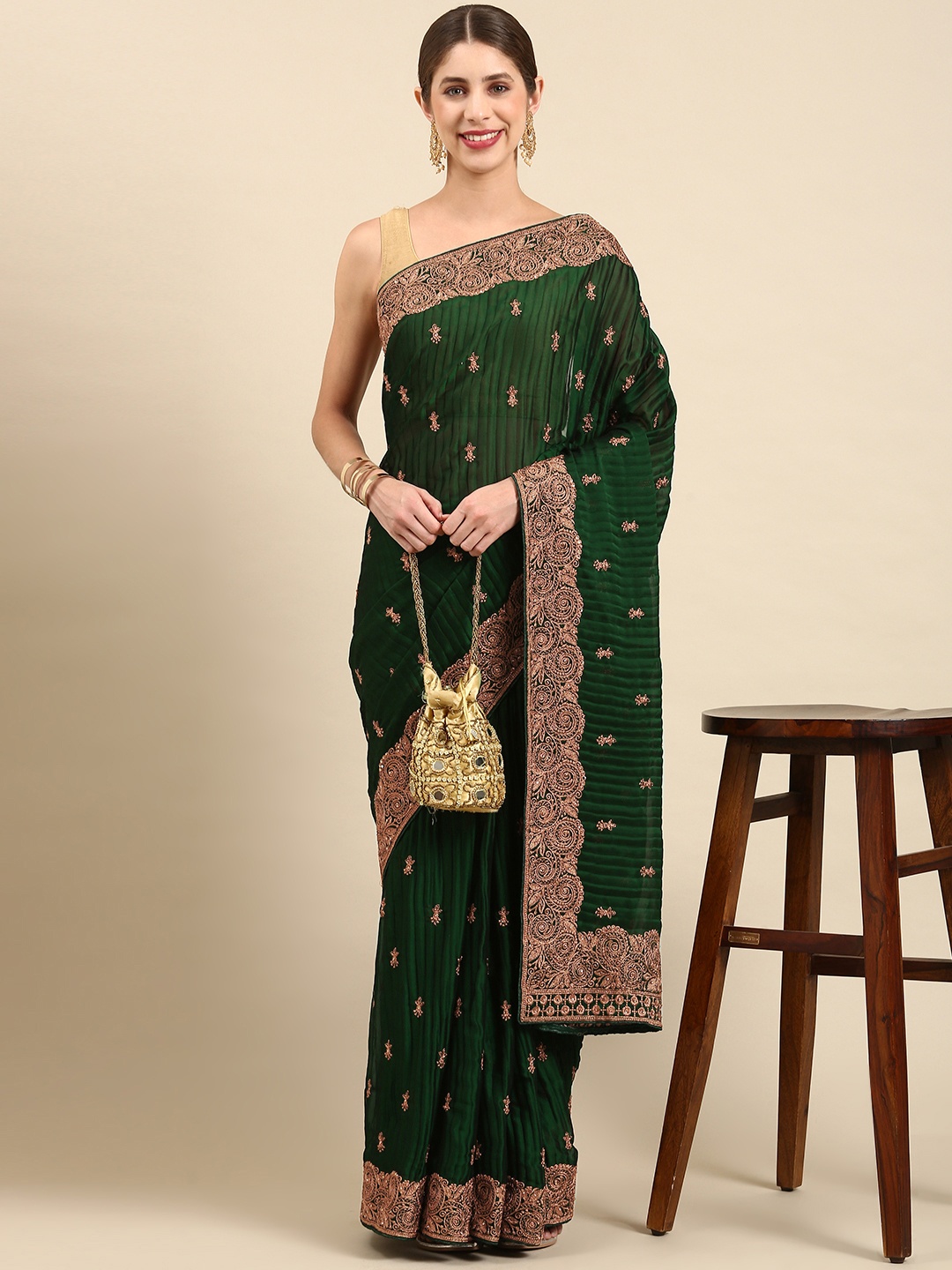 

Pothys Ethnic Motifs Pure Georgette Saree, Green