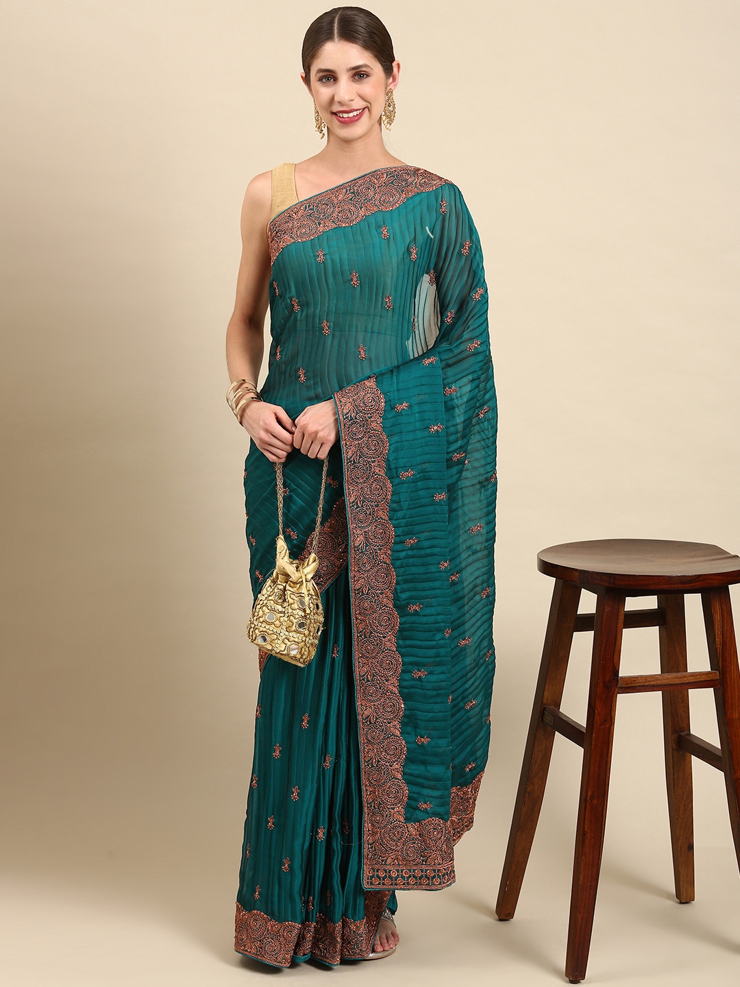 

Pothys Ethnic Motifs Pure Georgette Saree, Green