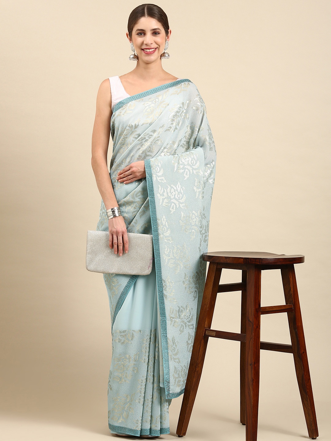 

Pothys Ethnic Motifs Pure Georgette Saree, Blue