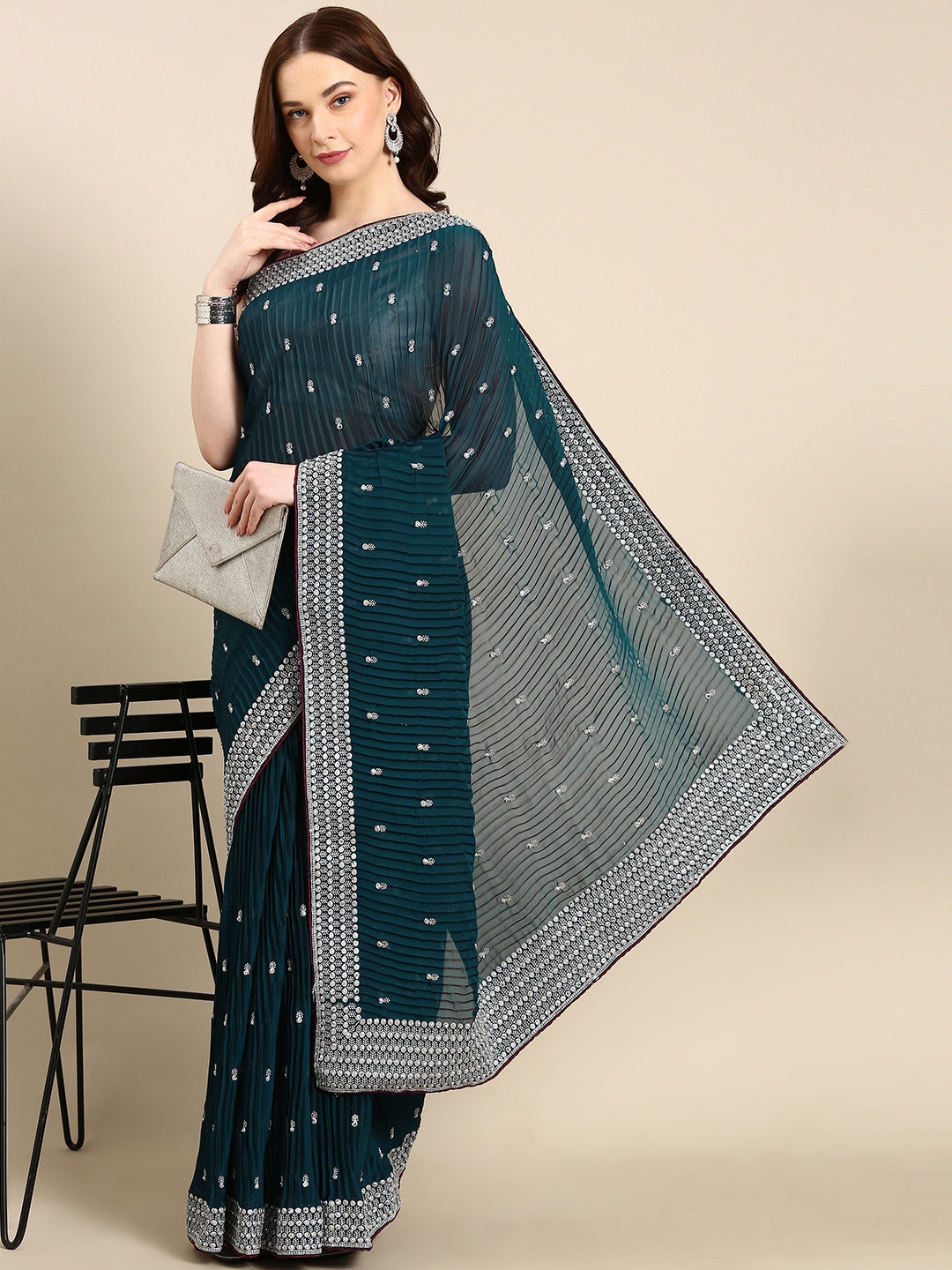 

Pothys Ethnic Motifs Zari Pure Georgette Saree, Navy blue