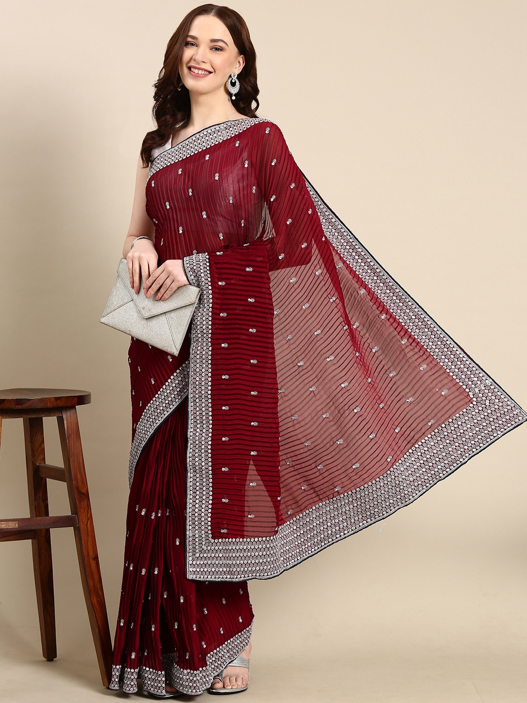 

Pothys Embroidered Ethnic Motifs Zari Pure Georgette Saree, Maroon