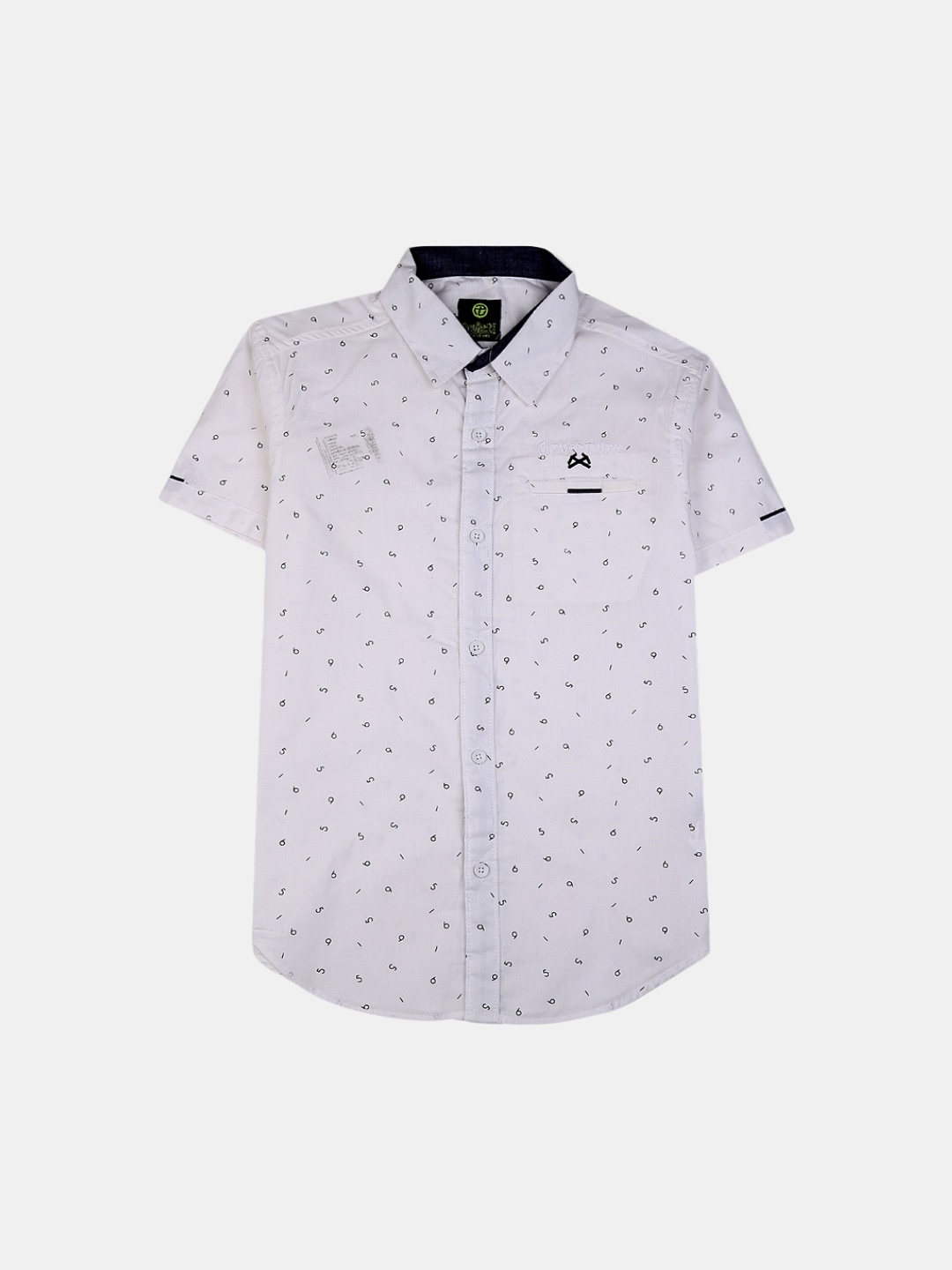 

V-Mart Boys Classic Spread Collar Conversational Printed Cotton Casual Shirt, White