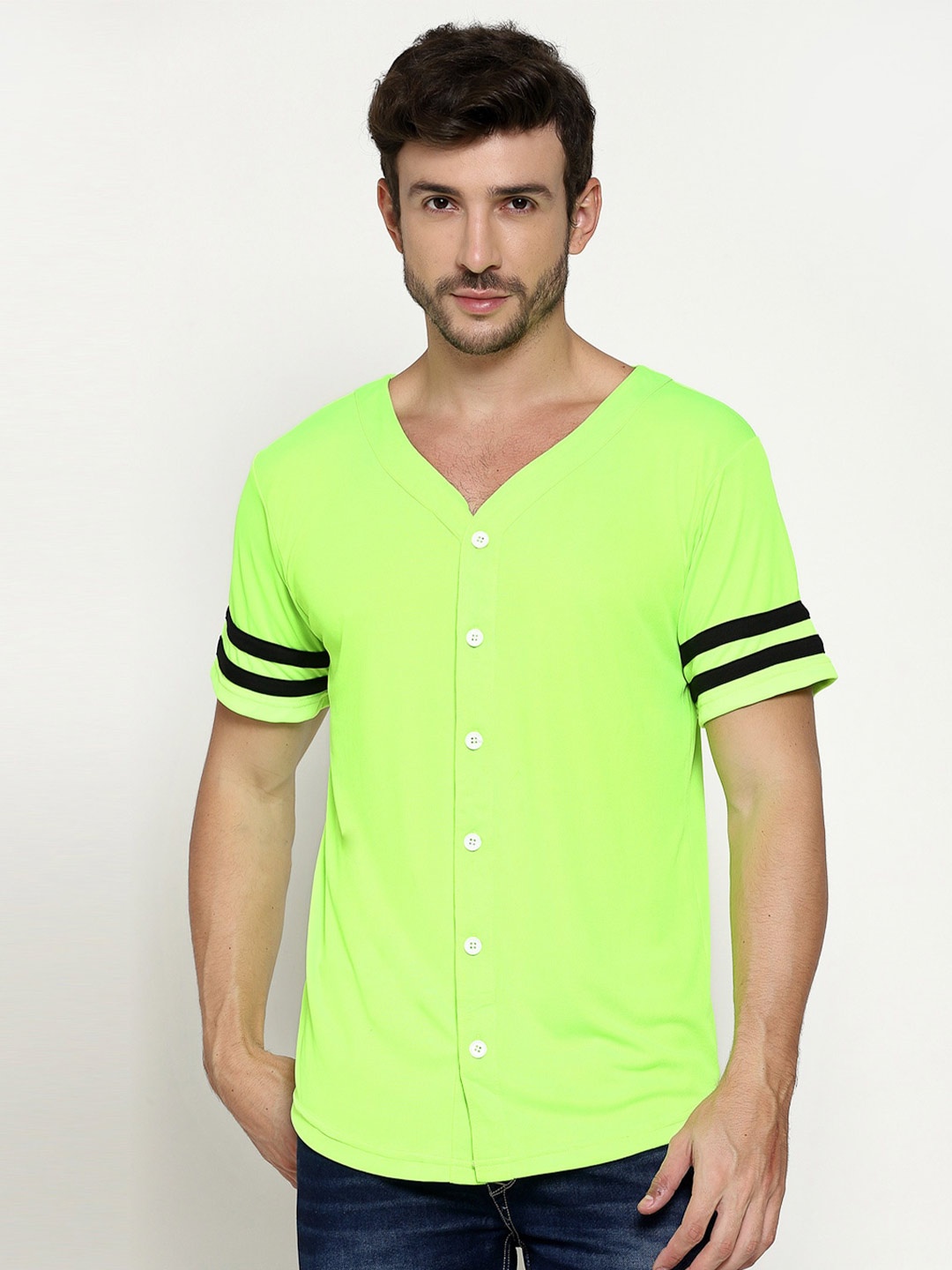 

PAUSE SPORT Men Collarless Cotton Shirt, Green