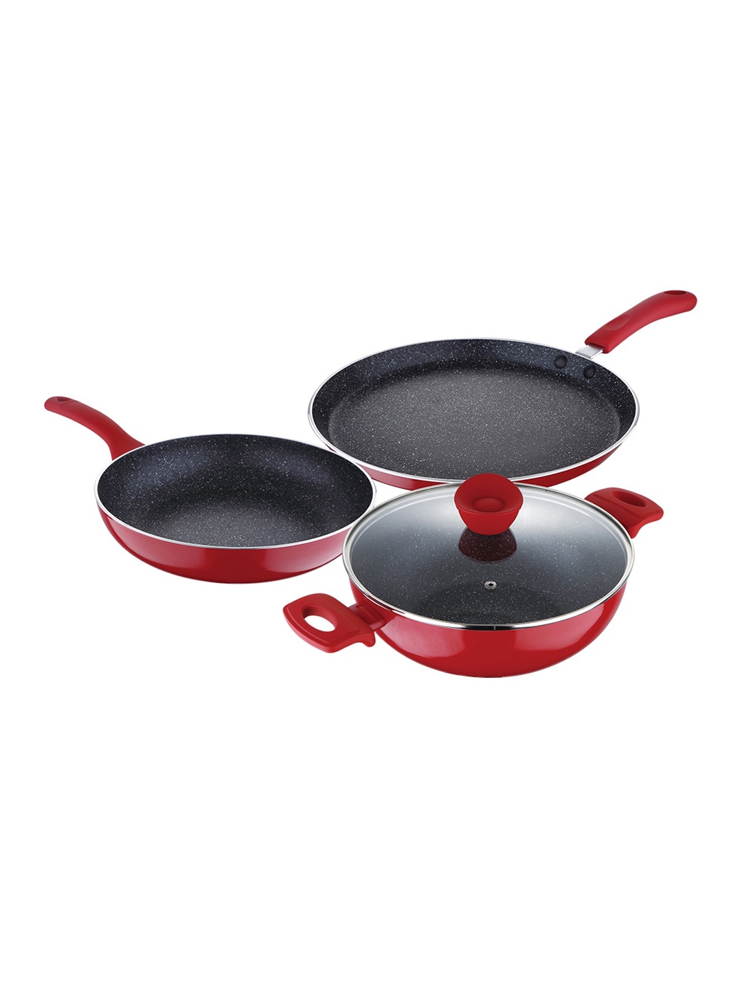 

BERGNER Bellini Plus Red 4 Pcs 5 Layer Marble Nonstick Induction Base Cookware Set