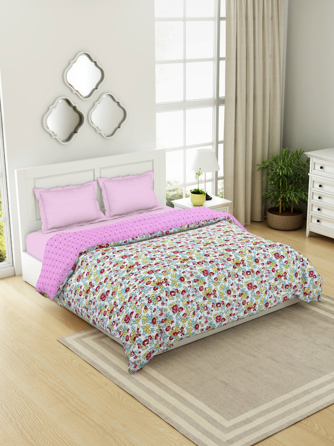 

Welspun White & Pink Floral Microfiber AC Room 150 GSM Double Bed Dohar