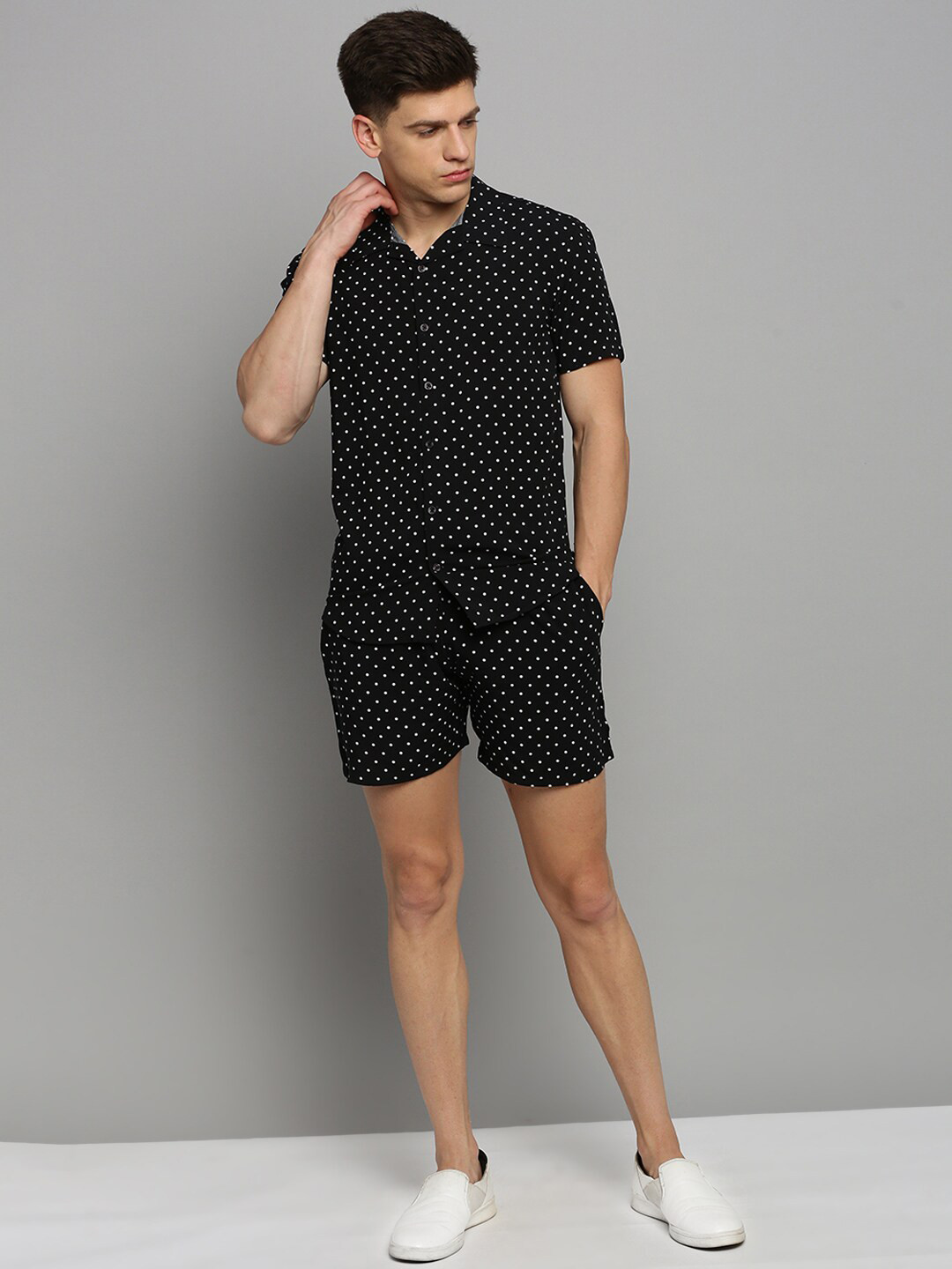 

SHOWOFF Polka Dot Printed Shirt Collar Co-Ords, Black