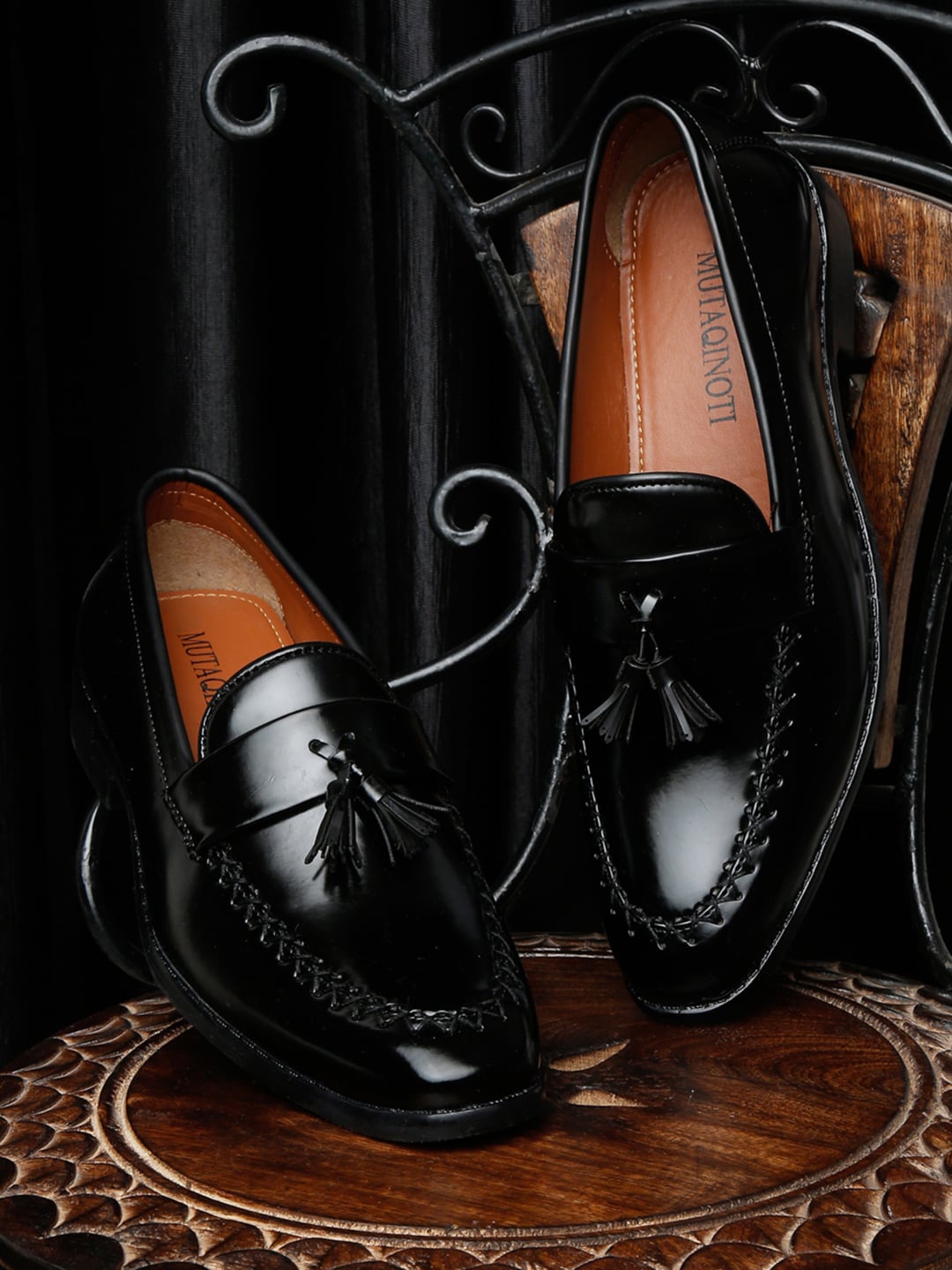 

MUTAQINOTI Men Leather Formal Loafers, Black